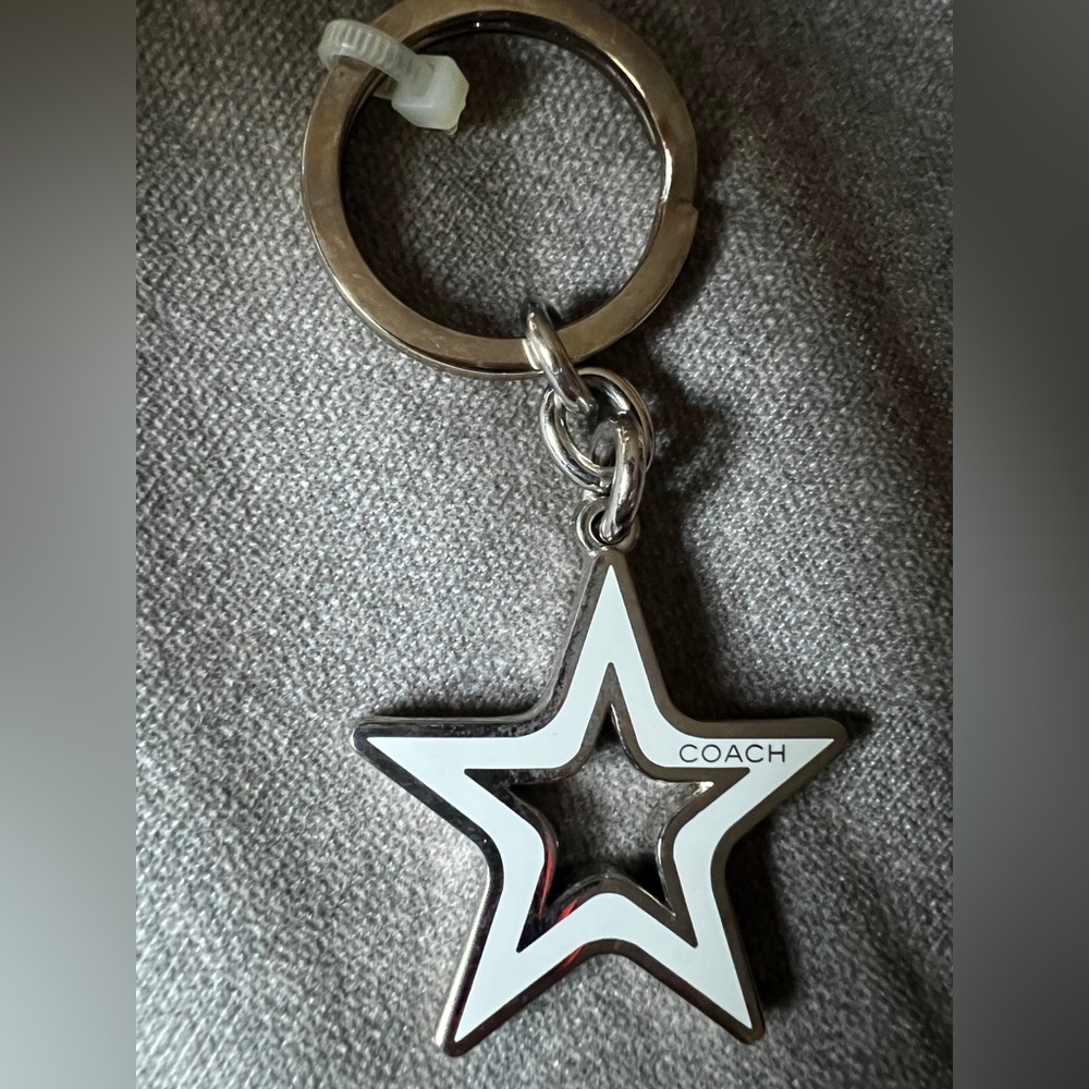 Coach Silver and White Star Keychain